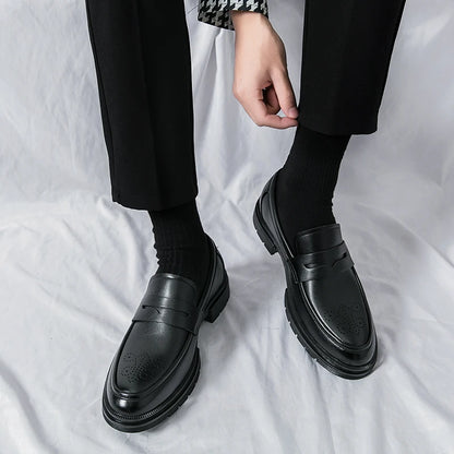 Spring Luxury Thick soled Casual Shoes Men's Black Penny loafers men Brown Business Office Dress Shoes for Mentênis masculino
