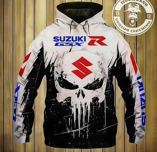Suzuki 3DPrinted Autumn/Winter vintage Men's motorcycle hoodie Outdoor Street Casual Sport high-quality pullover Warm