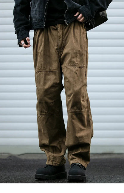 Japanese Vintage Cargo Pants Men Premium Cotton Loose Fit Straight Leg American Fashion Casual Trendy Streetwear Long Workwear