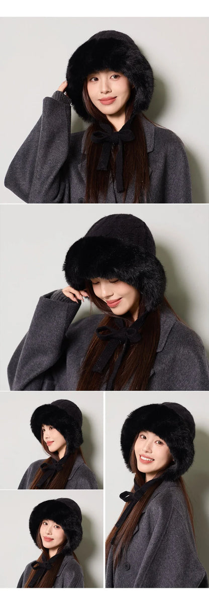 Knitted Hat New Thick Warm Winter Russian Hat Women Windproof Fluffy Fur Hat Lady Skullies Beanies Female Ski Earflap Cap
