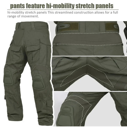 G3 Combat Pants +Pads Elastic Sport Pant Tactical Gear CP Climbing Camo Outdoor Tactic Pants Airsoft Cargo Casual Work Trouser