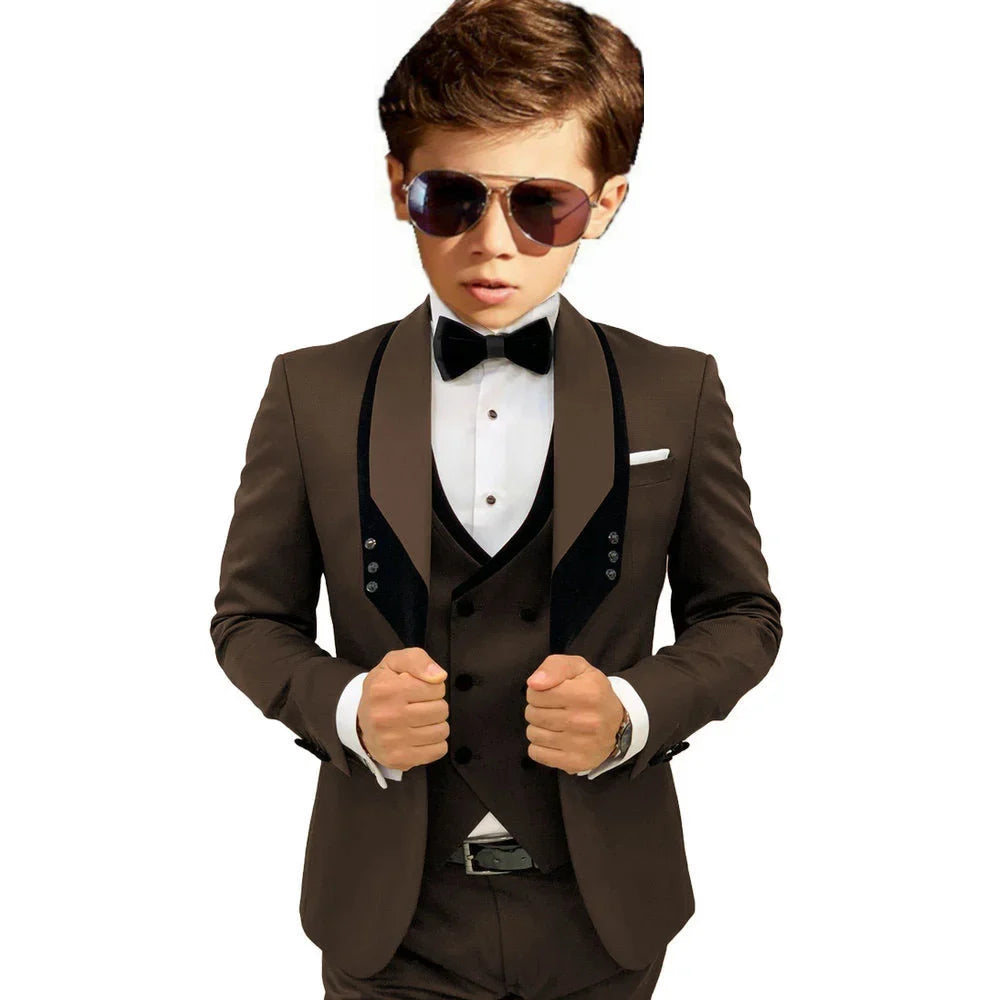 Sky Blue Elegant Shawl Lapel Tuxedo 3 Pieces Formal Banquet Outfit High Quality Children's Stylish Suit Set Party Wear 2-20T