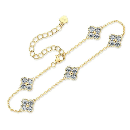 3mm Four Leaf Clover Moissanite Bracelet Necklace for Women D VVS 925 Sterling Silver Lab Diamond Hand Neck Chain Jewelry
