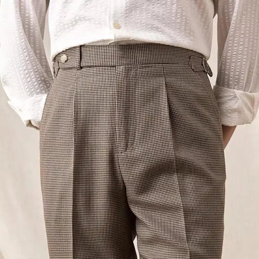 Grid Straight Leg Mens Suit Pants Houndstood Formal Dress Pants Italian Style Single Trousers Business Casual Pant For Man