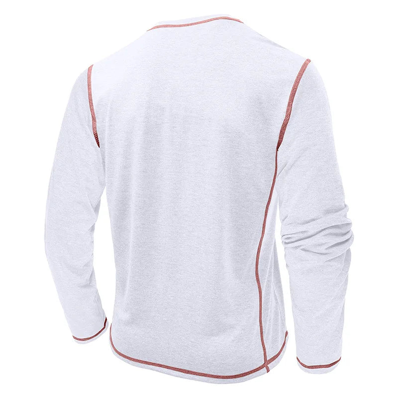 Men's Cotton Button Henley Neck Shirt Long Sleeve Casual Button Solid Color Fashion Streetwear Tops Tees T-Shirts Men Clothing