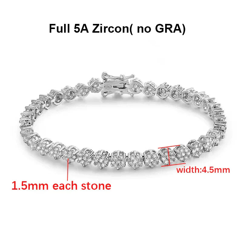 Flower Full Moissanite Tennis Bracelets 925 Sterling Silver D Color Lab Diamond for Women Hand Chain Gift Fine Jewelry GRA