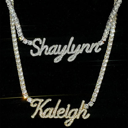 Custom Cursive Letter Pendant Customized Name Necklace for Women Iced Out CZ Zircon Rock Street Hip Hop Jewelry