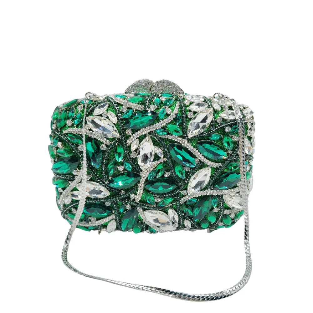 Exquisite New Wallet Luxury Handmade Clutch Women's Crystal Purse Green Silver Diamond Evening Bag
