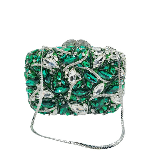Exquisite New Wallet Luxury Handmade Clutch Women's Crystal Purse Green Silver Diamond Evening Bag