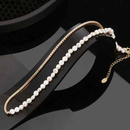 925 Sterling Silver Pearl Choker Necklace Handmade 5-6mm Handpicked Freashwater Pearl Chain for Women Jewelry GPN26