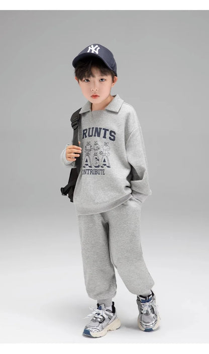 Spring Autumn Girls Boys Alphabet Workout Preppy Sweatshirt+Sweatpant School Kids Tracksuit Child 2PCS Outfit Jogger Set 3-14Yrs