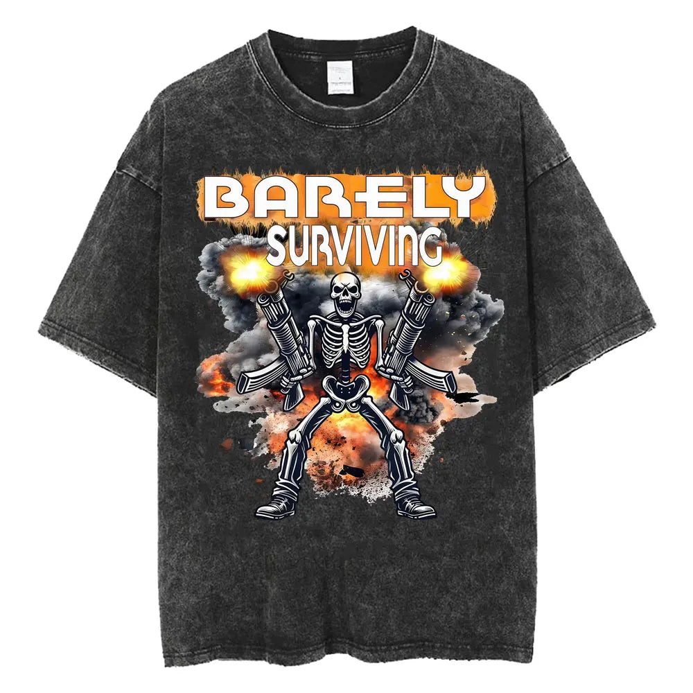 Autism Skeleton Meme T Shirt Human Funny Skull Men Women Harajuku Gothic Vintage Washed T Shirts Oversized Casual Cotton T-shirt