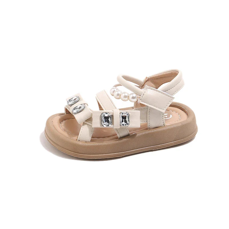 Girls' rhinestone sandals 2025 Summer New children's perforated breathable princess shoes Girls' soft-soled beach shoes