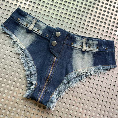 2026 New Ultra Low Waisted Tassel Sexy Denim Short Jeans Women Nightclub