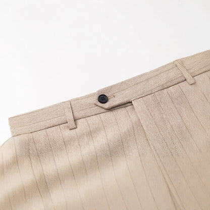 Apricot Men's Striped Three-piece Suit, Featuring A Jacket and Vest Paired with Pants—perfect for Weddings, Parties, or Office.
