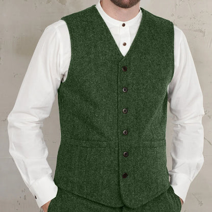 Men Vest Dark Gray Herringbone V Neck Waistcoat For Wedding Business Birthday Banquet Work Office Casual Daily Men Suit Vest