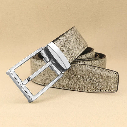 Designer Pin Buckle Gray Genuine Leather Men Belt Famous Brand Fashion Light  Luxury Strap Casual Young Cowboy Ceinture Homme