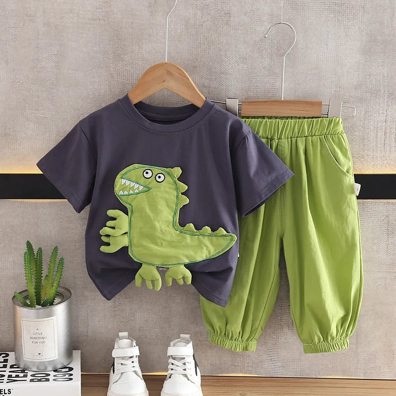 New Summer Baby Boys Cartoon Short Sleeve T-shirt+Shorts Sets Infant Kids Fashion Clothing Outfits Children Clothes Sports Suits