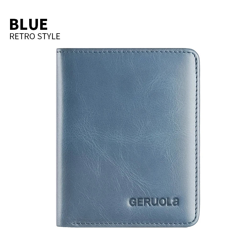 Vintage Leather Men's Wallet - Ultra-Thin RFID Blocking, Top-Grain Cowhide, Multi-Card Holder with Security Snap Button,
