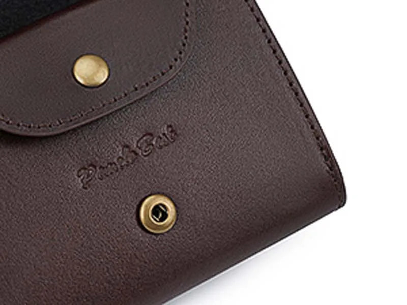 Men's Small Wallet Made of Fine Grain Leather Vintage Genuine Leather Mini Wallet with Coin Compartment and Press Stud
