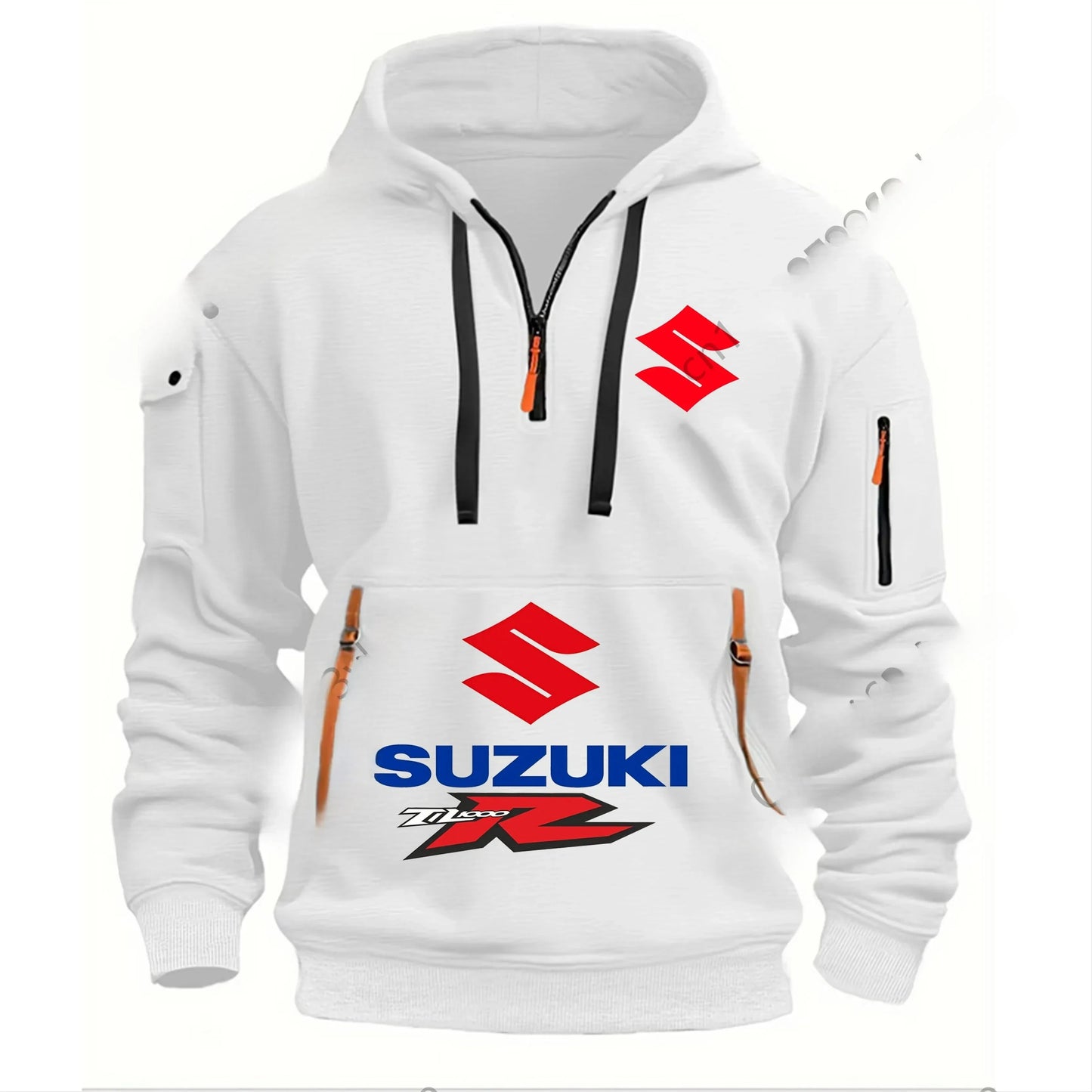 men's half-zipper long-sleeved hoodie, workwear, multi-pocket running, fitness and sports jacket for autumn and winter