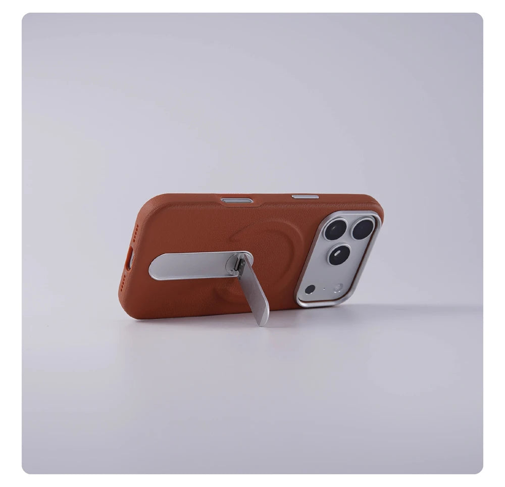 Luxury Rotation KickStand Business PU Leather Case For iPhone 17 Pro Max 16 15 14 13 For MagSafe Magnetic Matte Shockproof Cover