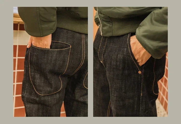 Denim Jeans Loose Straight Fit Heavyweight Raw Denim Pants
