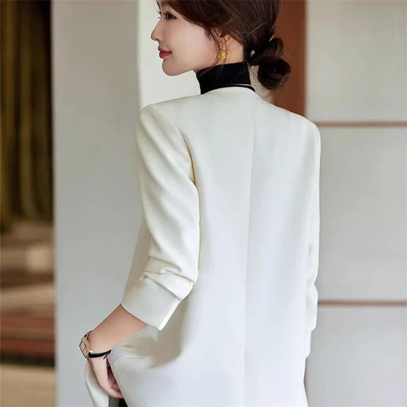 Fashionable Versatile Spring Autumn Women's Blazer Jacket Korean Style Street Style Long Sleeve Suit Coat Pure Color Commute...