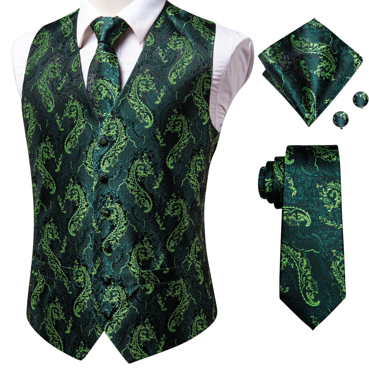 Adult Men's Vest for Suit Luxury Paisley Floral Plaid Suit Vest and Tie Set Blue Gold Red Sliver Wedding Vest Men