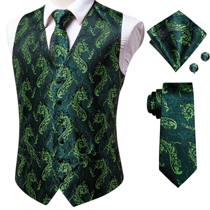 Adult Men's Vest for Suit Luxury Paisley Floral Plaid Suit Vest and Tie Set Blue Gold Red Sliver Wedding Vest Men
