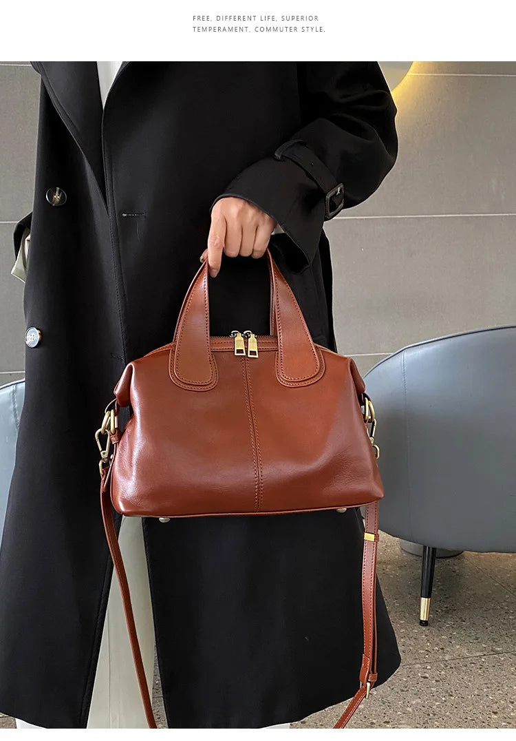 MS Genuine Leather Woman Bags Luxury Retro Shoulder Handbag Vintage Lady Messenger Casual Tote Crossbody Purses Black 2023 New