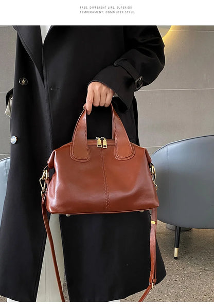 MS Genuine Leather Woman Bags Luxury Retro Shoulder Handbag Vintage Lady Messenger Casual Tote Crossbody Purses Black 2023 New