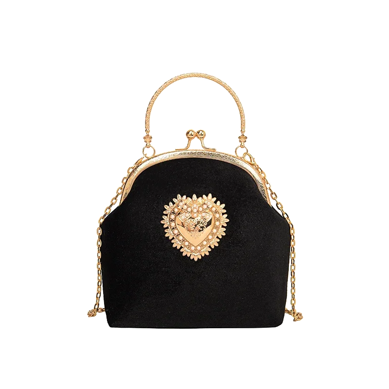 Chains Velvet Frame Heart Dinner Hand Bags Diamonds High Quality Shoulder and Crossbody Bags for Women 2024 Fashion Hot Sale