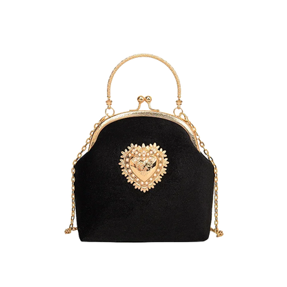 Chains Velvet Frame Heart Dinner Hand Bags Diamonds High Quality Shoulder and Crossbody Bags for Women 2024 Fashion Hot Sale