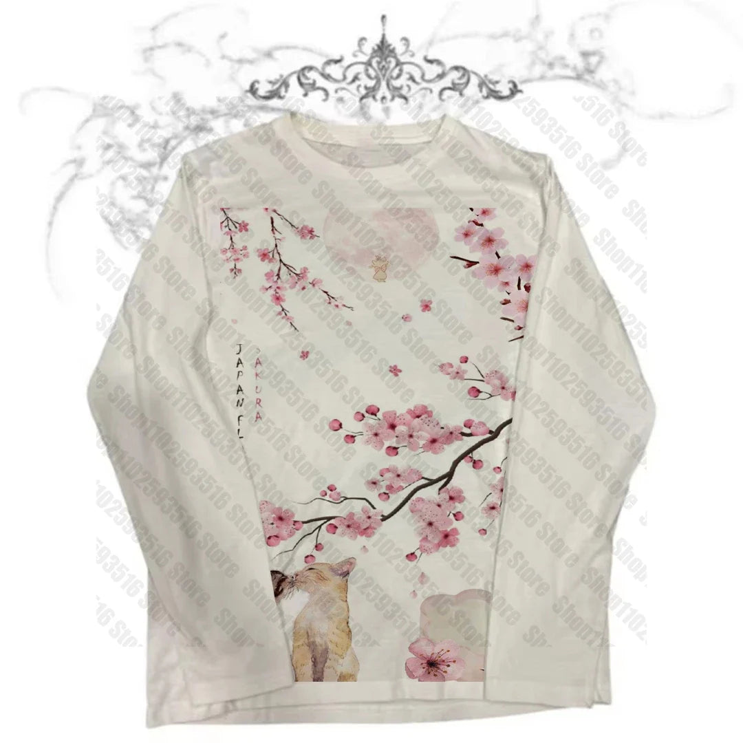 Anime Girl Woman Clothing Grunge Clothes Y2k Tops Harajuku Crop Top Women Kawaii Graphic T Shirts Women's Cropped Long Sleeve