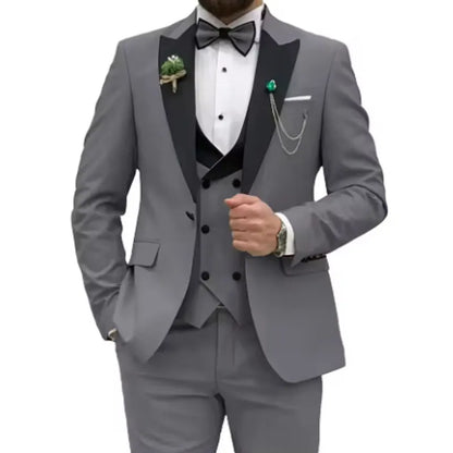 Slim Fit Men Suits Double Breasted Groom Formal Business Male Blazer Set Peak Lapel Party Wedding Tuxedo (Jacket+Vest+Pants)