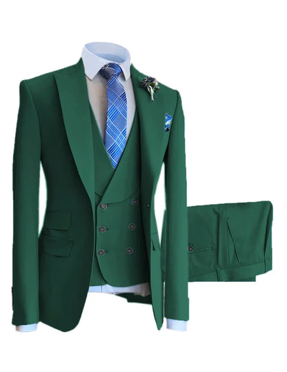 Men Suits Slim Fit Shawl Lapel Wool Tweed Prom Grey Formal Tuxedos Wedding Groomsmen Brown 3 Pieces (Blazer+Vest+Pants)