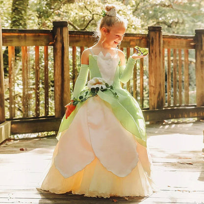 Tiana Fancy Girls Princess Costume Kid Carnival Dress Cosplay Floral LED Light Up Clothing Halloween Girls Christmas Party 2-11T