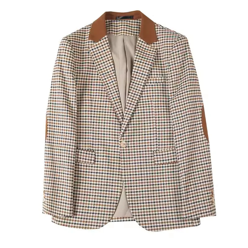 Men's High-Quality Fashion Suit Jacket Handsome Business Casual All-In-One Single-Breasted Checkered Design