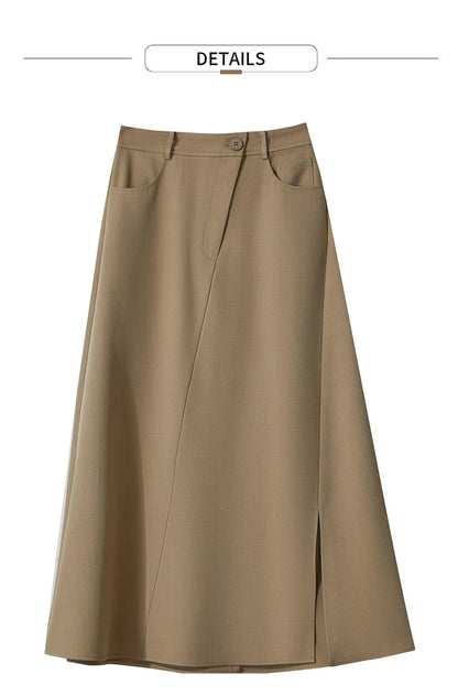 Minimalist Autumn New Commuter Asymmetrical Oblique Placket Split Skirt Non Ironing Anti Wrinkle A Shape Skirt 12551003
