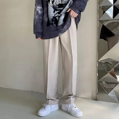 2024 Spring Autumn Men's Fashionable White Korean Style Casual Pants Street Draped Straight Loose Suit Casual Trousers Male