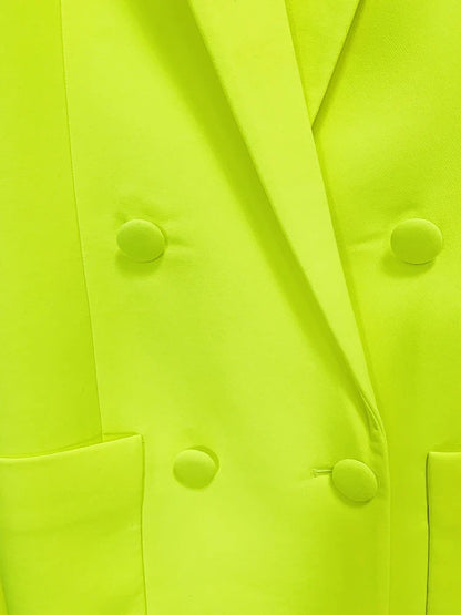 HIGH STREET Newest Fashion 2026 Designer Jacket Women Peak Strong Shoulder Double Breasted Long Blazer Fluorescein