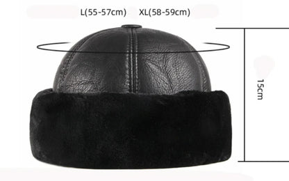 High Quality Autumn Winter Cap Hat PU Leather Thick Warm Pilot Hat Solid Black Fleece Lined Russian Cap 6 Panels Fur Hat