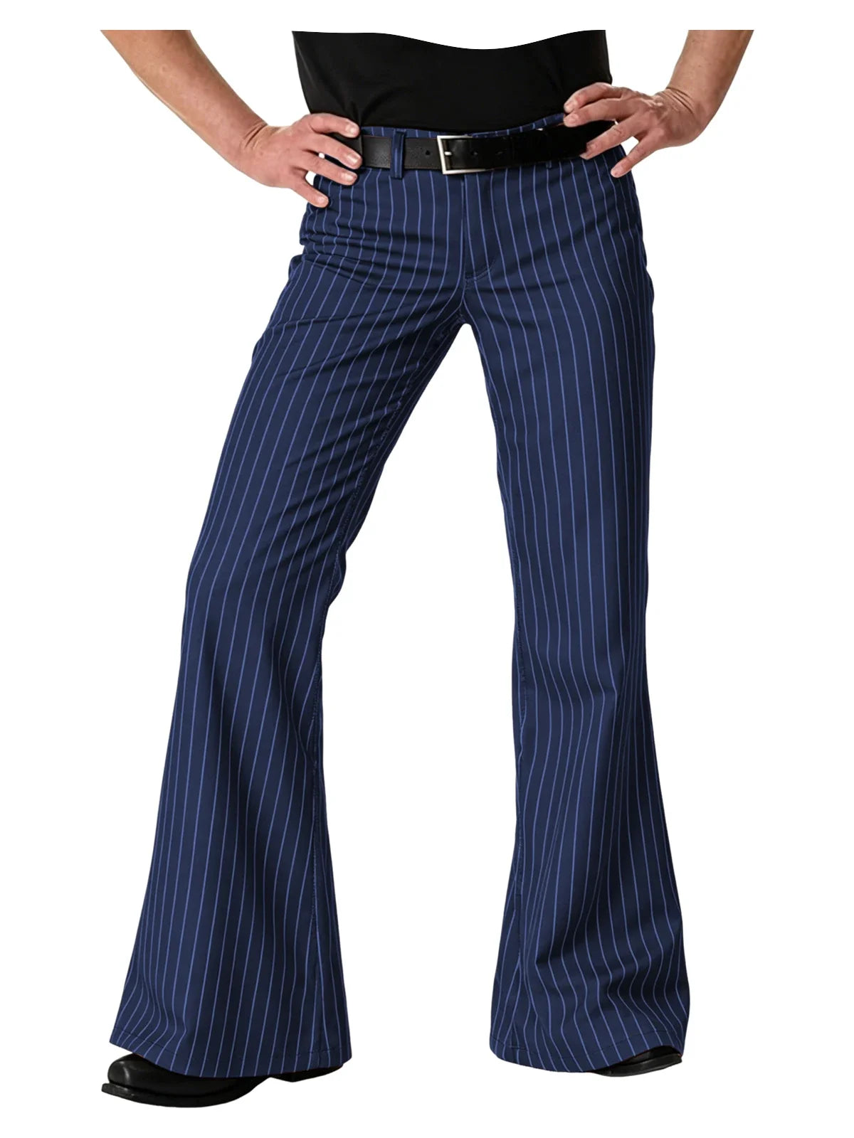 Men's Polyester Blend High Waist Flared Pinstripe Pants Soft Breathable Disco Party Retro Stage Nightclub Spring Summer Trousers