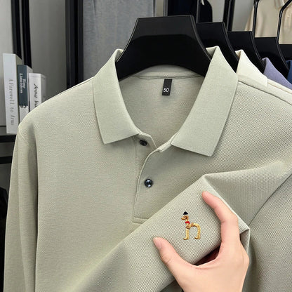 Original Brand Men's Polo Shirt 100 Cotton Lapel Dog Embroider Long Sleeve T-Shirt Autumn New Business Casual Handsome Men'swear
