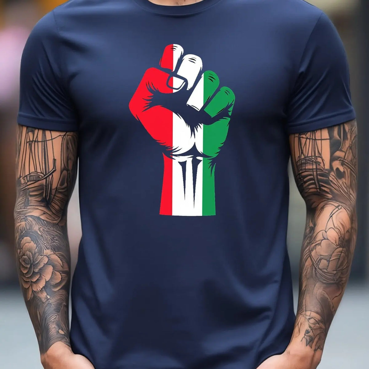 Men'S Patriotic Fist Graphic T-Shirt Micro-Stretch Regular Fit Casual Summer Tee with Italian Flag Design Men Clothing