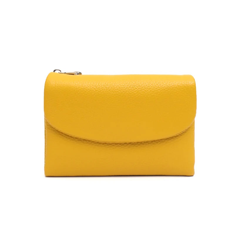 Portefeuille court minimaliste pour femme en cuir véritable avec rabat aimanté, porte-monnaie à trois volets, plusieurs fentes pour cartes, portable, usage quotidien