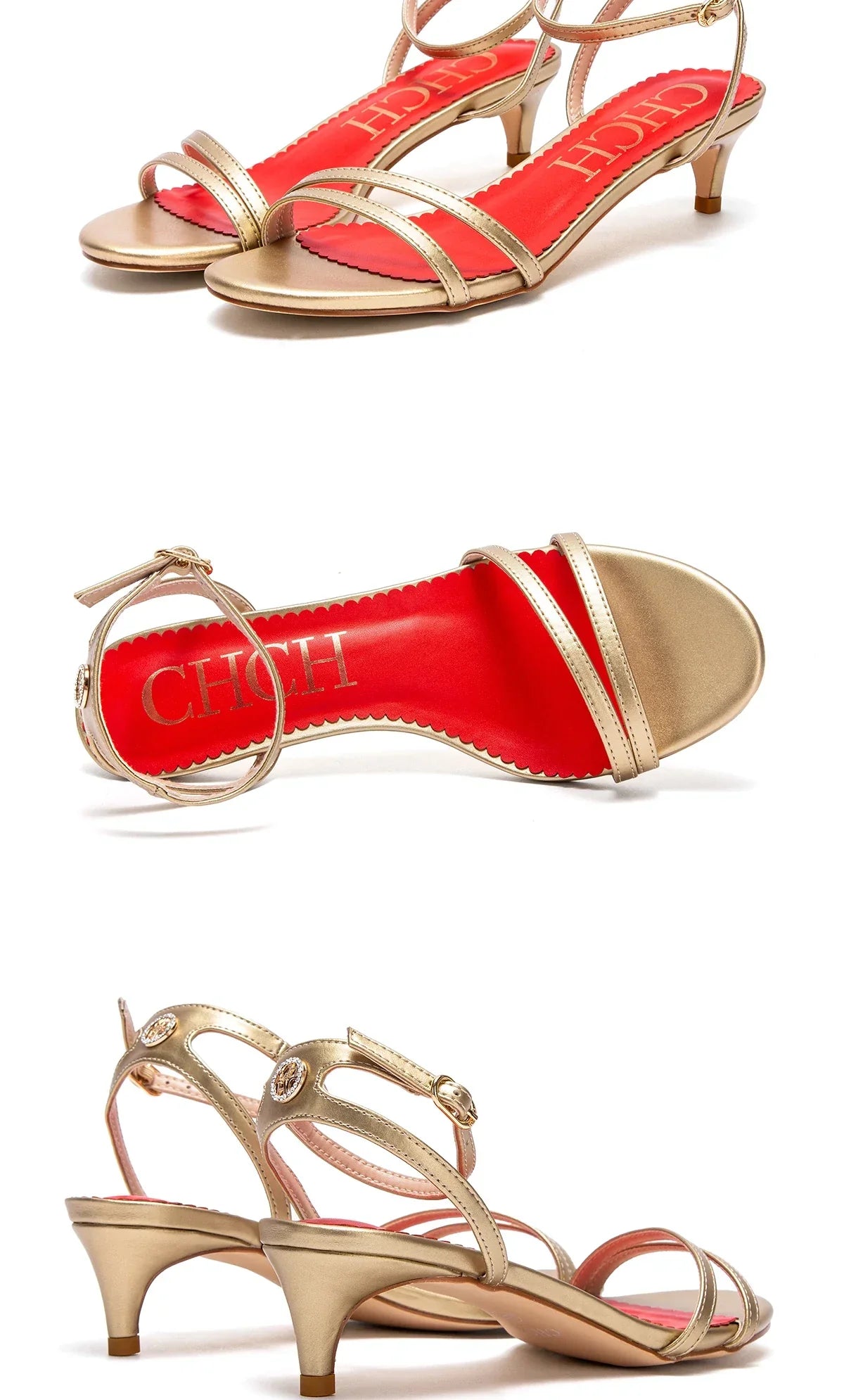Womens Sandals Round Open Toe Kitten Heels Adjustable Ankle Strap Low Heels Heeled Sandals for Women CHCH Summer Dress Shoes 3cm