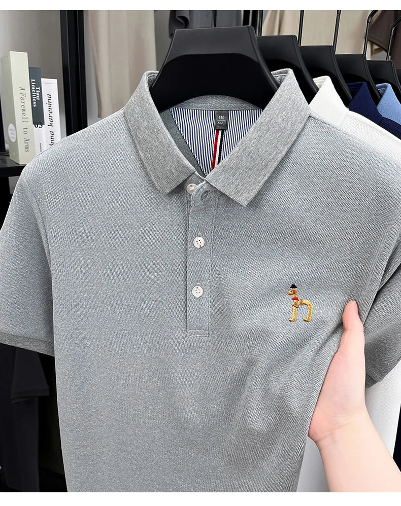 High end luxury brand short sleeve polo shirt summer new trend cute dog embroidery design T-shirt casual Korean golf men's wear