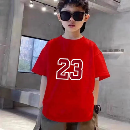 Kids T-shirt Basketball No. 23 Summer Round-Necked Print Boy Girls 3-12Years Top+Shorts Two-piece Set Simple Casual Handsome Set